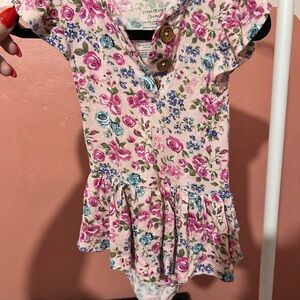 Posh Peanut Floral Bodysuit Skirt Twirl One-Piece - 3-6 Months